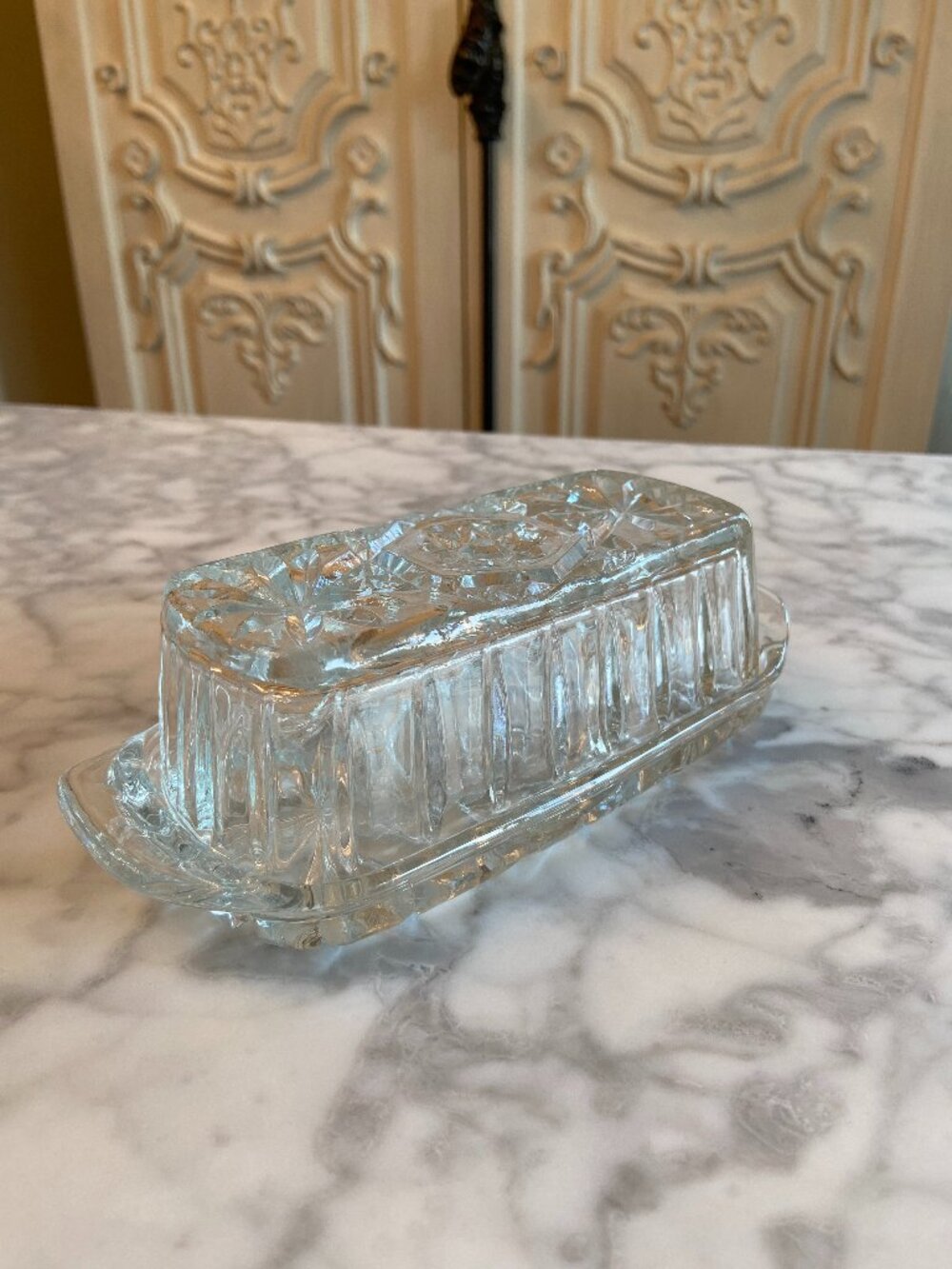 Vintage Pressed Glass Butter Dish with Lid